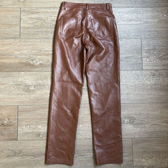 Aritzia Wilfred Melina Vegan Faux Leather Straight Leg High Rise Pants in Brown - Picture 3 of 5